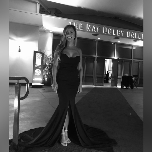 Miss Ord Strapless Asymmetric Slit Front Wedding EveningParty Maxi Dress. Blue.S - Picture 2 of 2